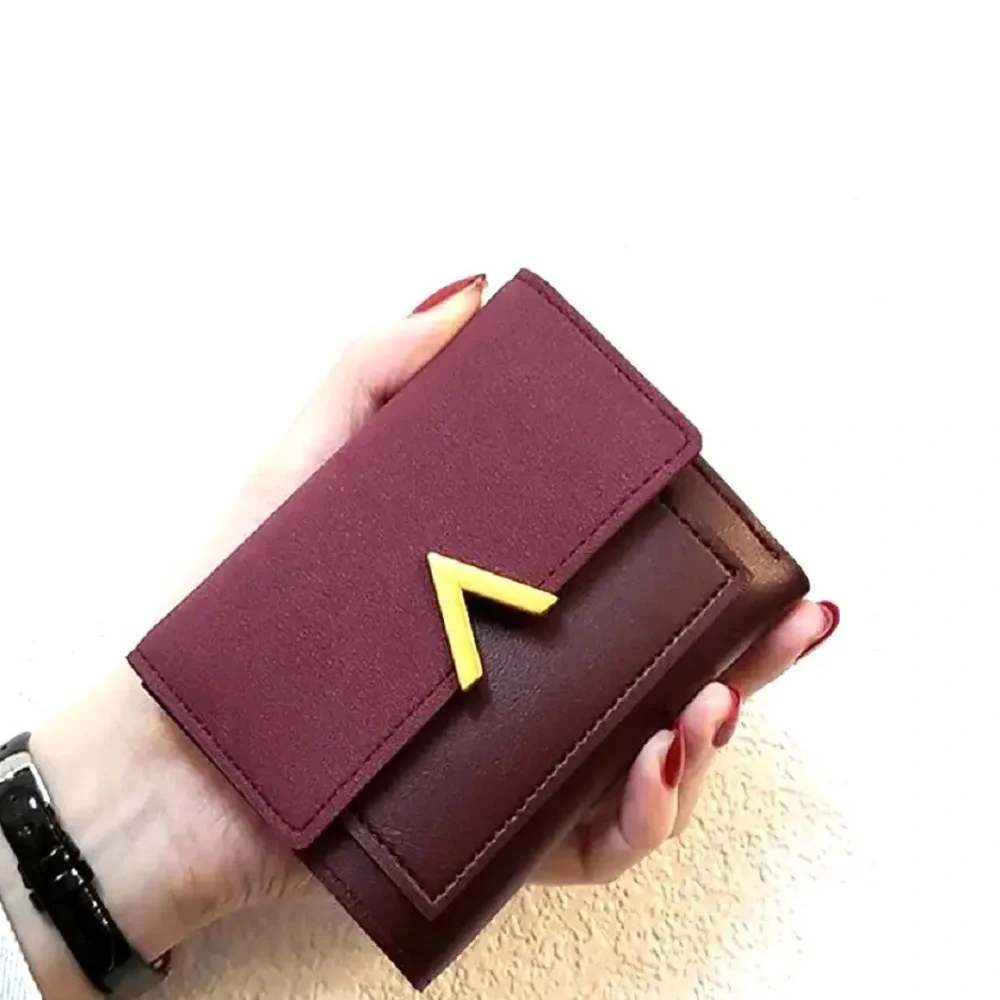 Vegan Leather Two-Tone Wine & Burgundy Envelope Wallet with Gold Accent